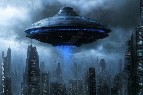 A futuristic city with protective domes shielding people from the acidic rain outside
