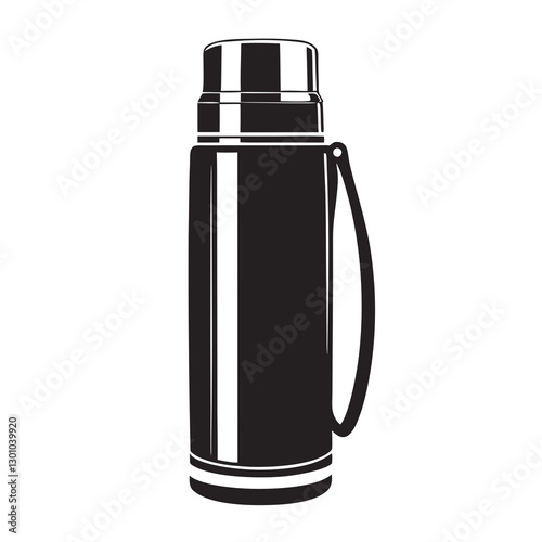 Black thermos bottle on white background