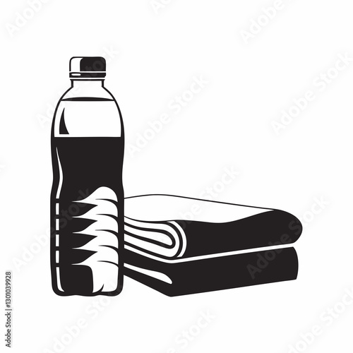 Water bottle and towel on white background