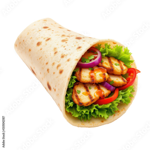 Shawarma Wrap with Grilled Chicken and Vegetables on Transparent Background