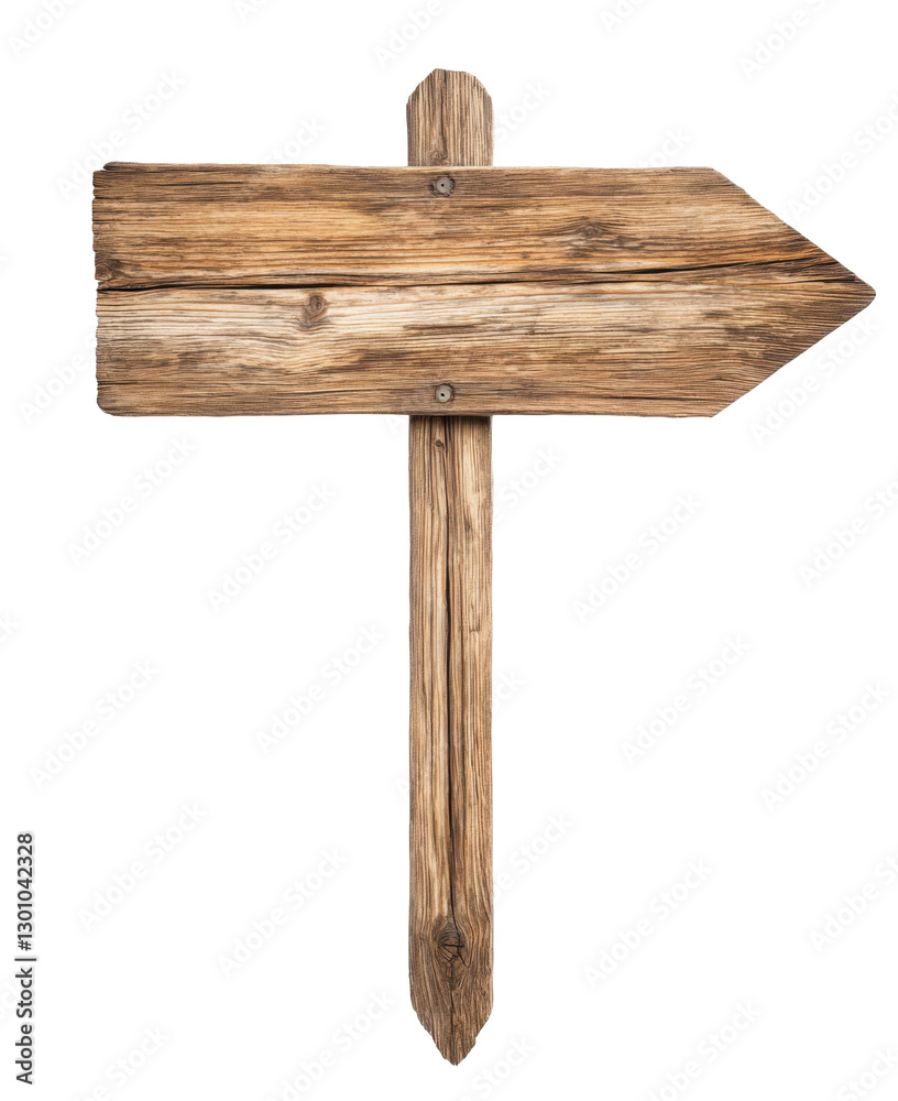 Rustic wooden signboard on transparent background