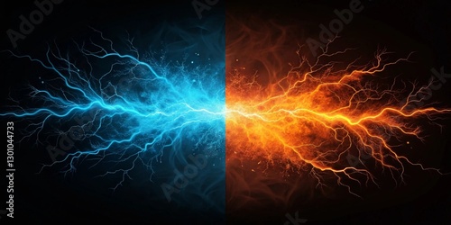 Electric blue and orange background. effect thunderbolt on black background. versus