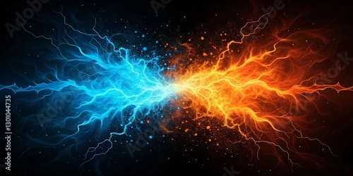 Electric blue and orange background. effect thunderbolt on black background. versus
