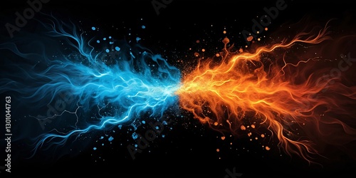 Electric blue and orange background. effect thunderbolt on black background. versus