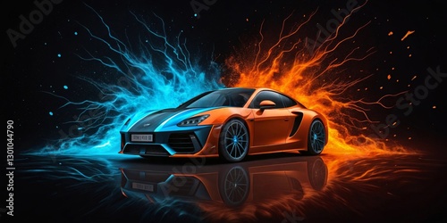 Electric blue and orange background. effect thunderbolt on black background. versus