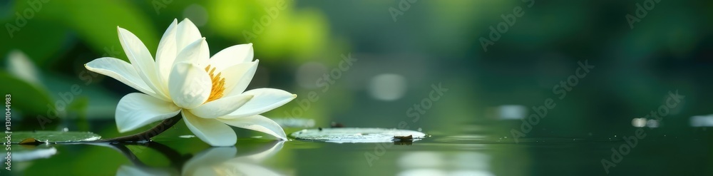 White lily branch with soft focus background and a small pool, serene, flowers, reflective White lily branch with soft focus background and a small pool, serene, flowers, reflective