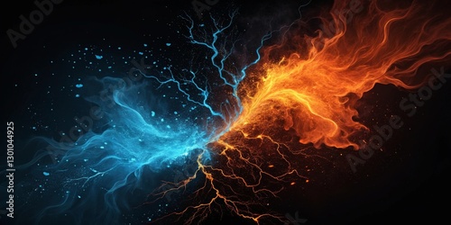 Electric blue and orange background. effect thunderbolt on black background. versus