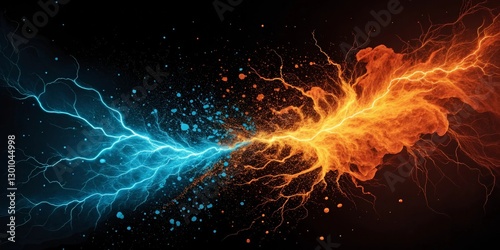 Electric blue and orange background. effect thunderbolt on black background. versus