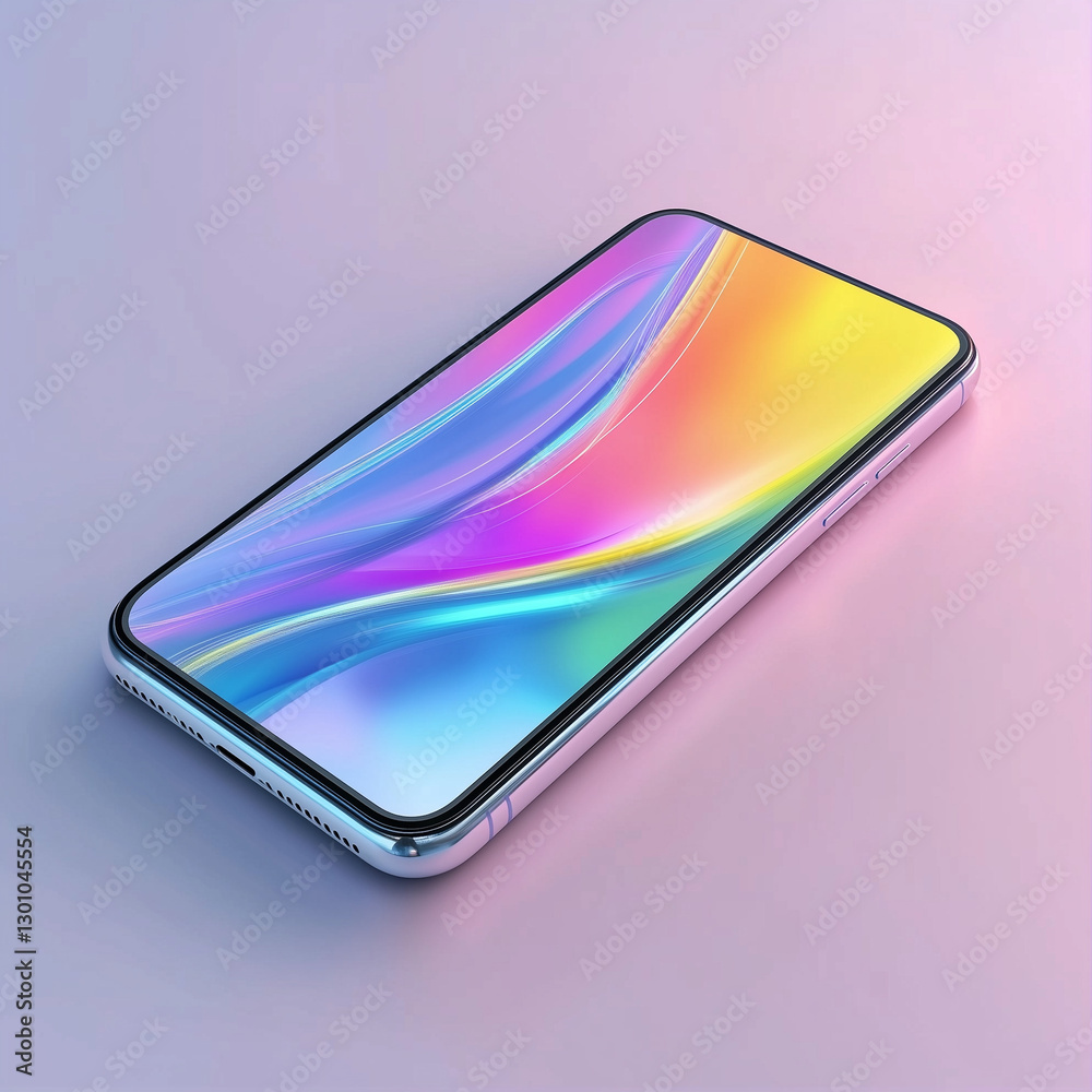 A modern smartphone with a blank screen placed on a digital workspace A modern smartphone with a blank screen placed on a digital workspace