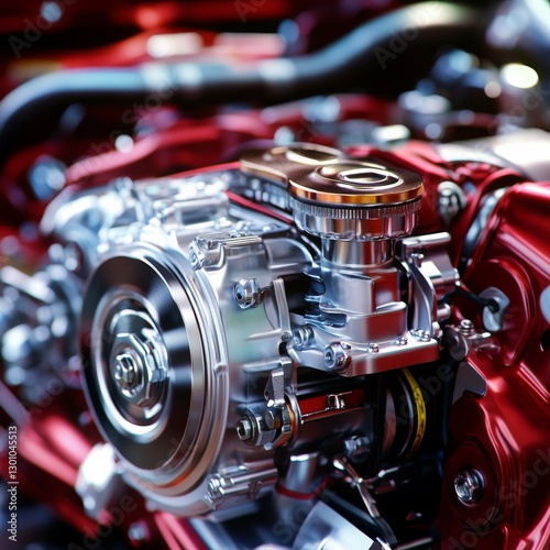 Close-up of a Shiny, Intricate Automotive Engine, Highlighting Precision Engineering and Design.