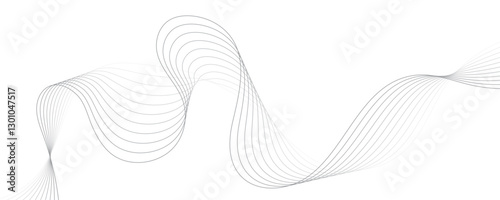 Abstract gray wave dynamic curve lines on transparent background with flowing particles. Digital energy waves technology concept. Modern backdrop design for business, presentation, banner.