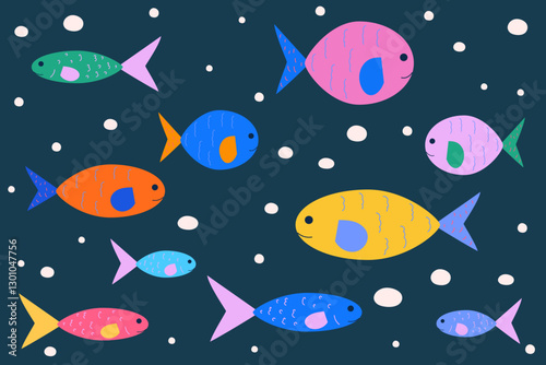 Hand drawn sea animals. Cartoon isolated vector illustration