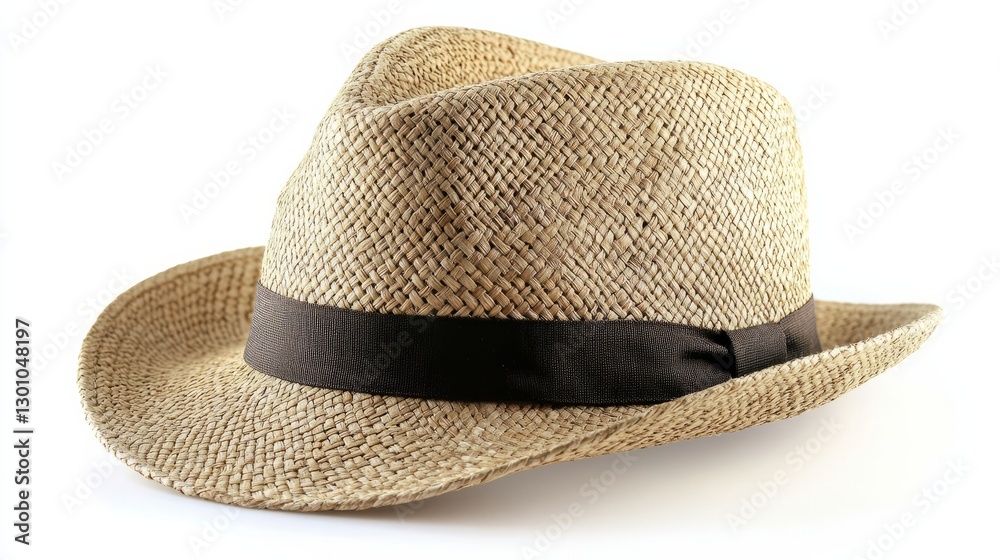 A stylish fedora-style cap in light beige, isolated white background A stylish fedora-style cap in light beige, isolated white background