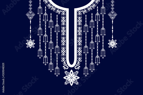 Geometric ethnic neckline flower pattern background. traditional style. decoration, textile, fabric, clothing.