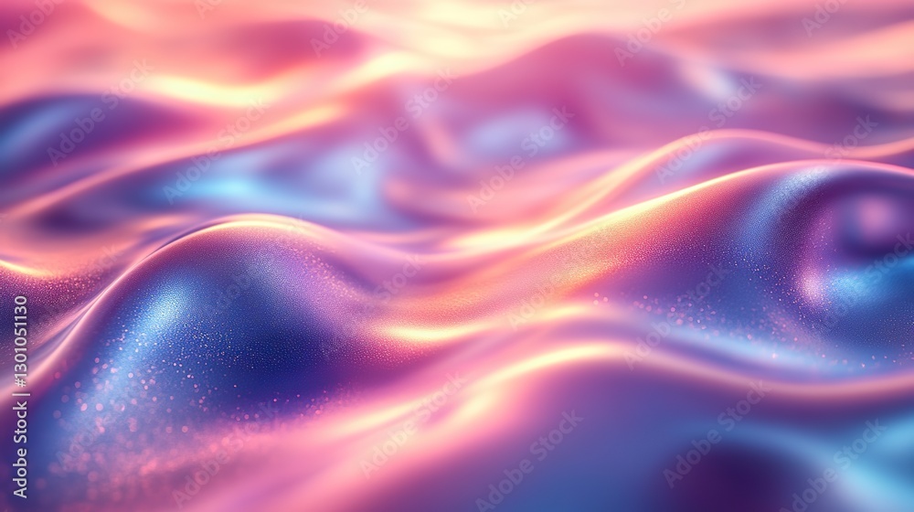 Obraz premium Soft focus holographic background in pastel neon blue, purple, and pink evokes a dreamy, futuristic aesthetic.