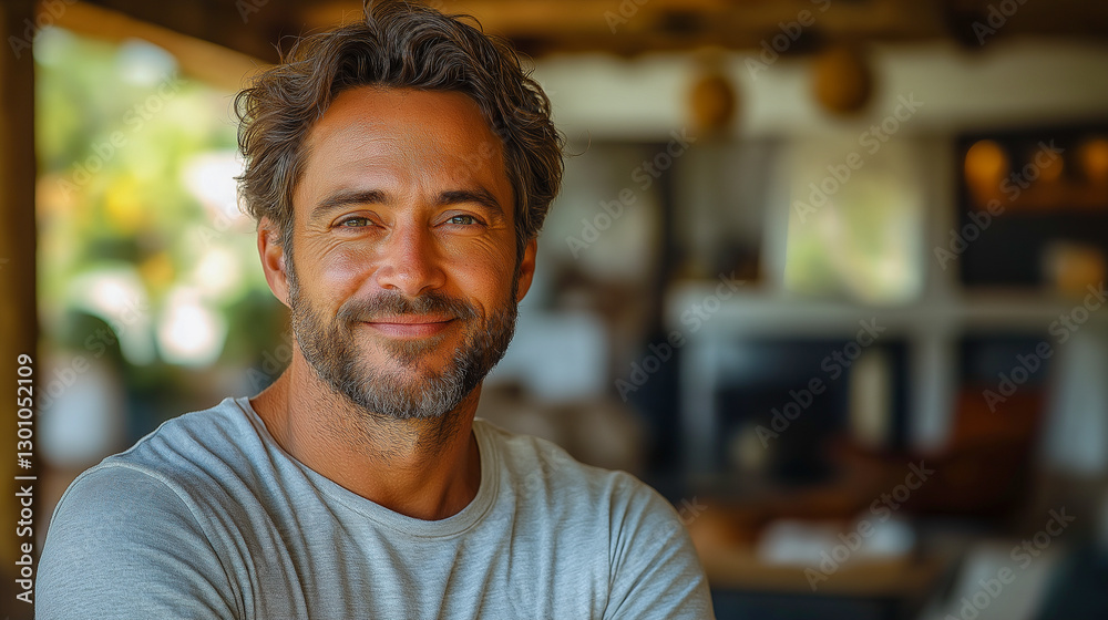 Obraz premium Casual and Friendly Portrait of a Smiling Man at Home