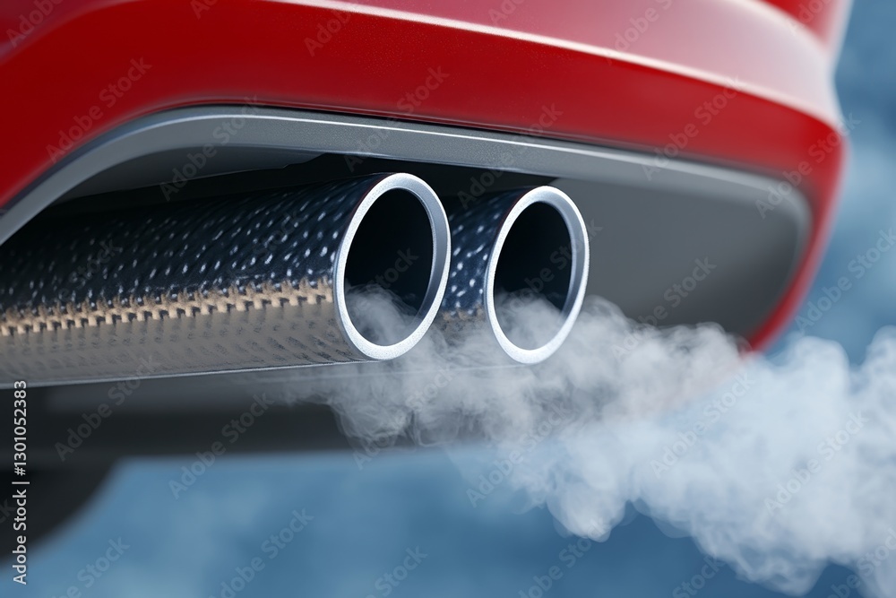 A hyper-realistic close-up of swirling exhaust fumes escaping from a car's tailpipe A hyper-realistic close-up of swirling exhaust fumes escaping from a car's tailpipe