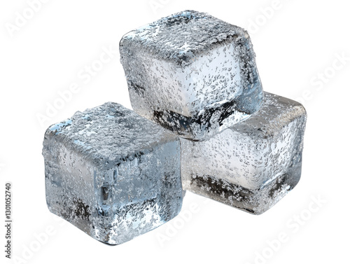 Fresh ice cubes stacked together, glistening with frost and ready to chill beverages