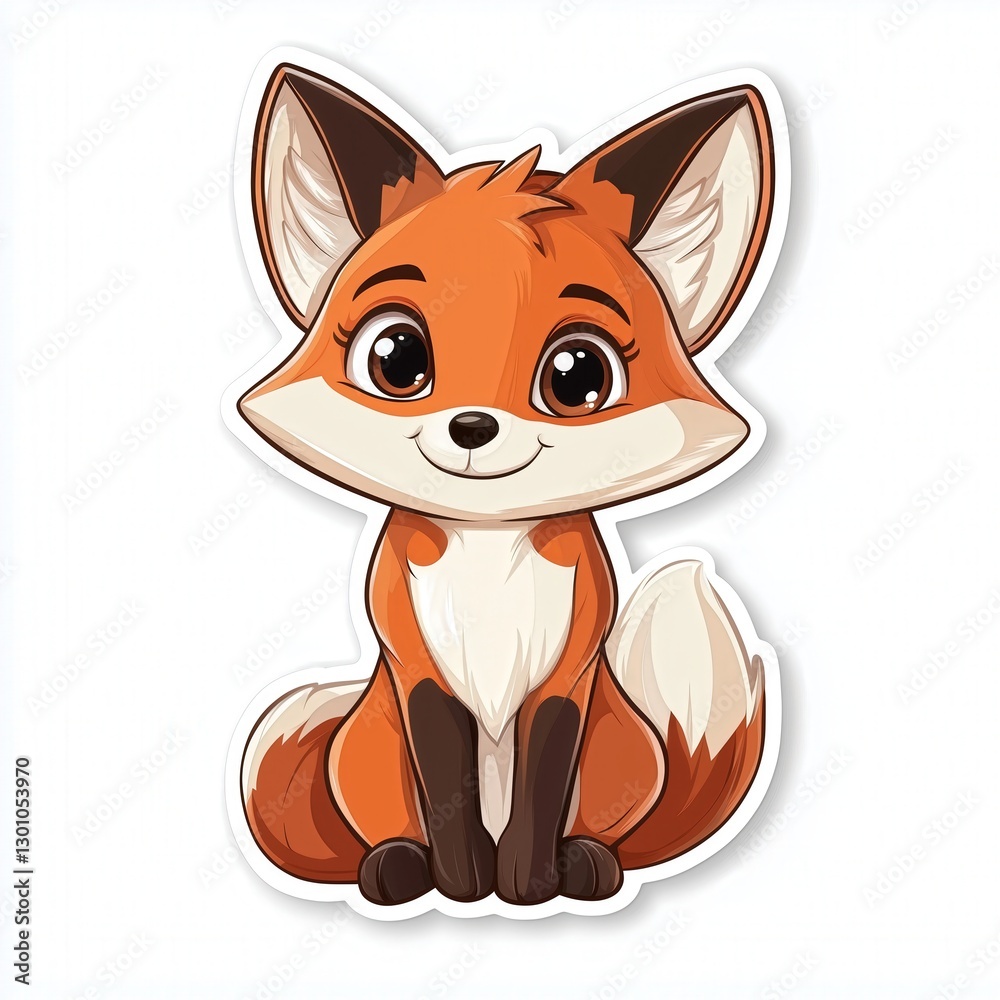 Obraz premium Vector Illustration of a Cute Cartoon Fox Sticker with a White Background