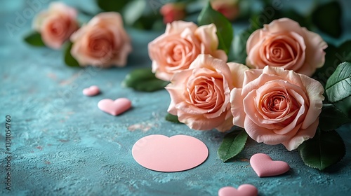 Spark romance with your trendy partner! This captivating scene showcases roses and charming hearts on a soft pink canvas. A circular card is left for personalized messages or advertisements.