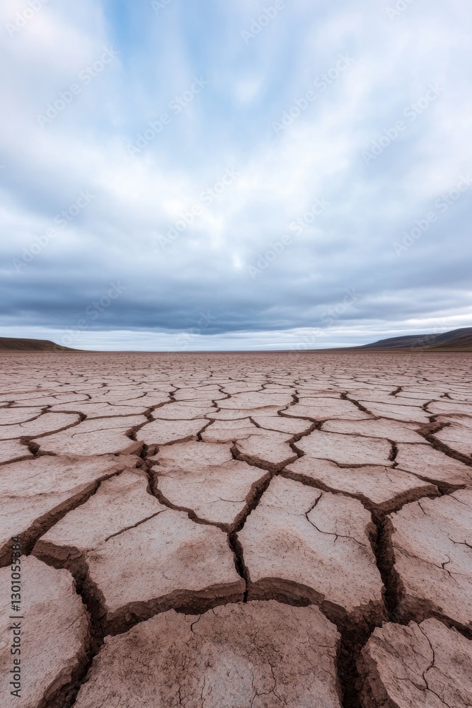 Fototapeta premium photograph captures barren cracked earth landscape stretching endlessly under cloudless sky showcasing harsh aftermath