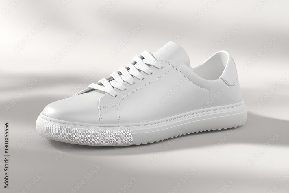 single pair of minimalist 3d-rendered white sneakers with clean lines and impeccable detailing placed on soft light single pair of minimalist 3d-rendered white sneakers with clean lines and impeccable detailing placed on soft light