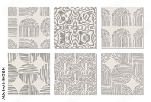 Set of trendy minimalist seamless pattern with abstract creative artistic hand drawn composition