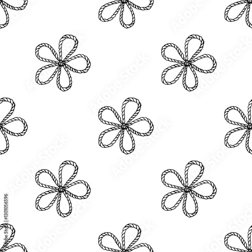 Cowgirl line art illustration seamless pattern featuring lasso flowers and western doodles for unique decor designs