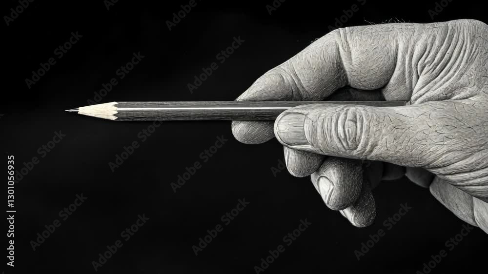 Detailed hand holding pencil showcases fine art technique and craftsmanship in drawing skills at studio