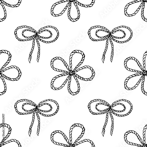 Cowgirl line art illustration featuring bows and lasso in a seamless pattern design for western decor
