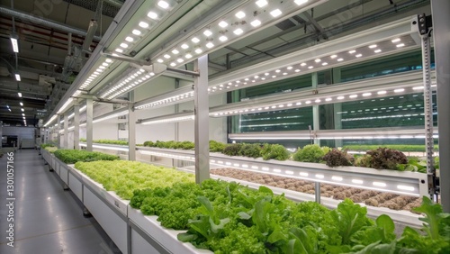 Indoor vertical garden with LED lights and vibrant greenery.
