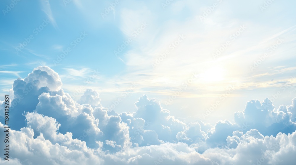 Fototapeta premium A serene sky filled with soft clouds and a bright sun illuminating the atmosphere, creating a tranquil and uplifting scene.