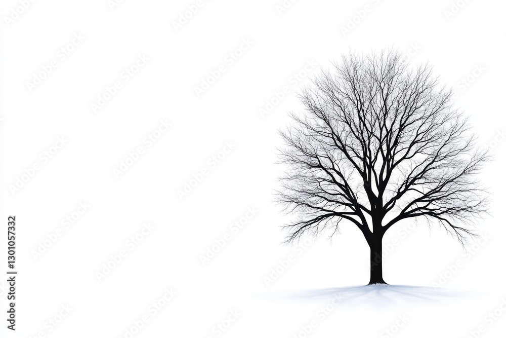 Fototapeta premium A lone tree in the middle of a white background, with smog-like wisps creeping toward it