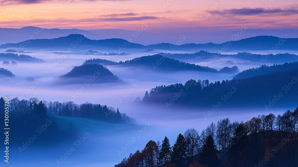 A serene landscape at dawn, featuring misty hills and soft pastel skies, conveying tranquility and natural beauty. A serene landscape at dawn, featuring misty hills and soft pastel skies, conveying tranquility and natural beauty.