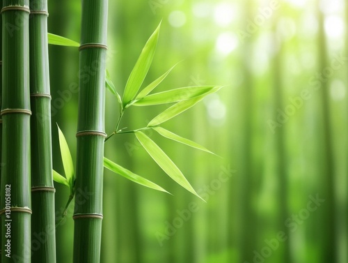 A serene bamboo forest with vibrant green stalks and leaves, creating a peaceful and refreshing atmosphere.