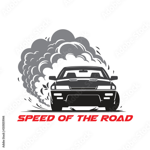 vector  illustration of racing car ride with the fast speed and smoke behind