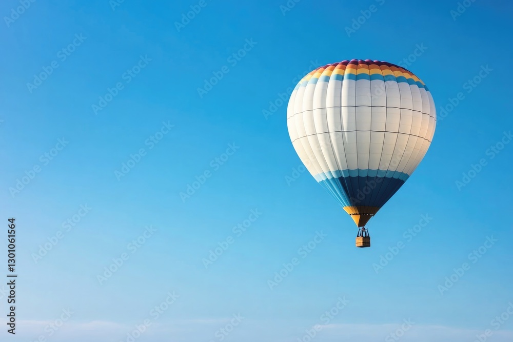 Fototapeta premium lone hot air balloon gracefully drifts across vast clear blue sky with ample copy space for text placement