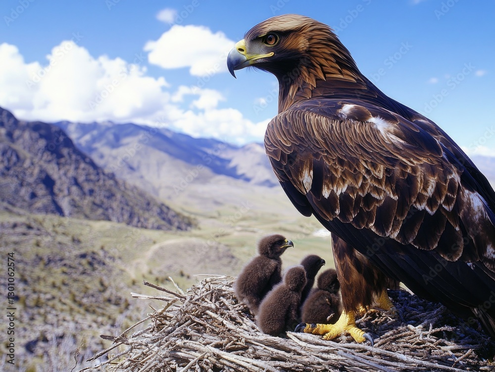 Fototapeta premium Bird perched on its nest