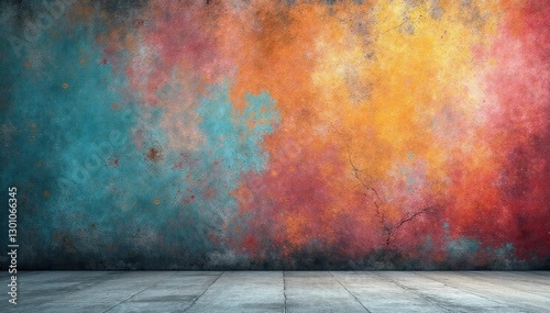 Weathered concrete wall, heavy texture, grunge aesthetic, peeling, material