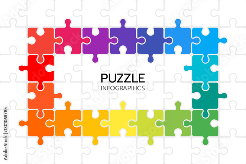 Puzzle infographics with 18 pieces. Jigsaw business chain infographic. Process diagram presentation. Vector illustration.