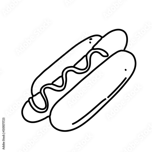 Hot dog with mustard hand drawn line art nordic scandinavian illustraiton 
