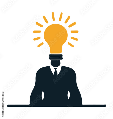 person with idea vector illustration, person with light bulb head having idea vector simple shape illustration