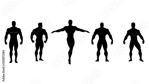 silhouettes of body builder people illustrations, silhouettes of strong person shapes