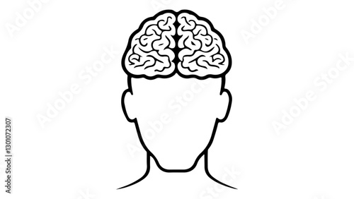 simple outline vector illustration of a human head with brain inside