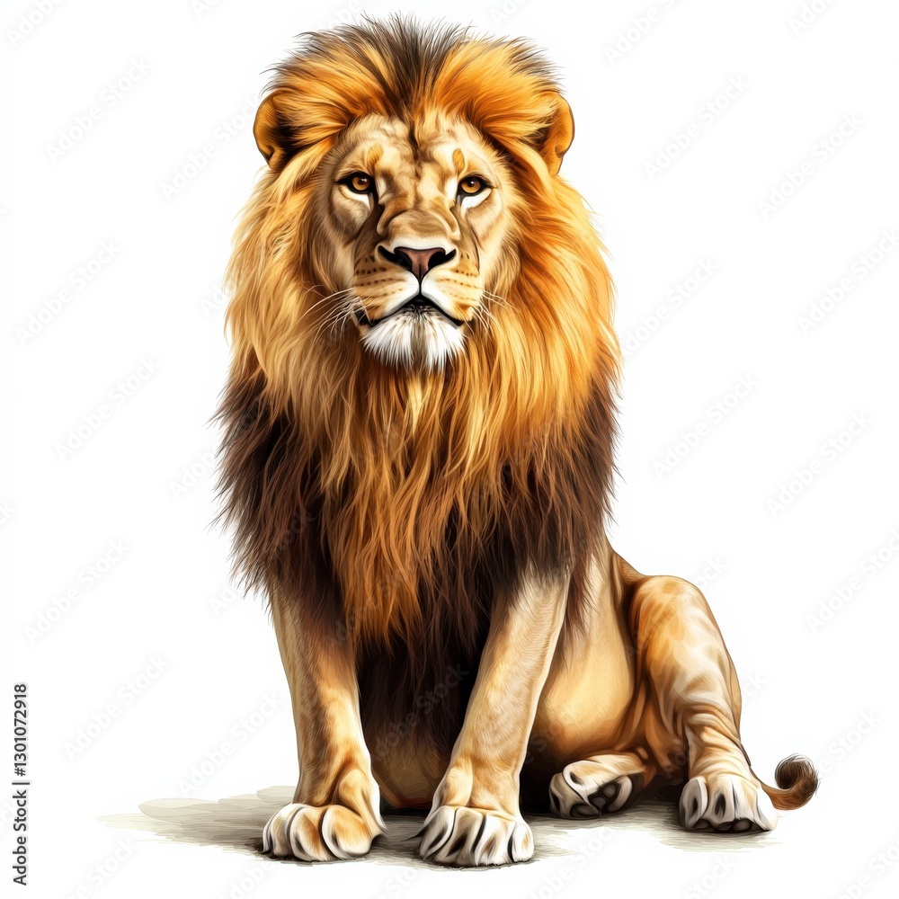 Fototapeta premium a majestic lion clipart, big cat element, digital painting, golden mane, isolated on white background
