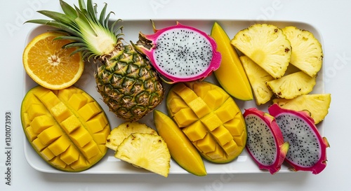 Tropical Fruit Platter Mango Pineapple Dragon Fruit Orange Slices