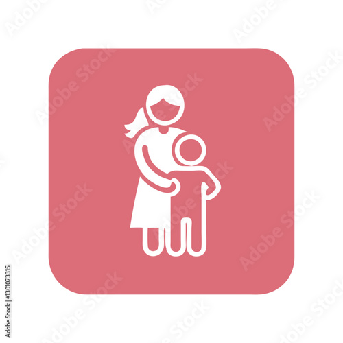 A touching square icon of a mother hugging her child, symbolizing deep emotional connection and care. Ideal for Mother’s Day promotions, family-oriented projects, and parental support materials.
