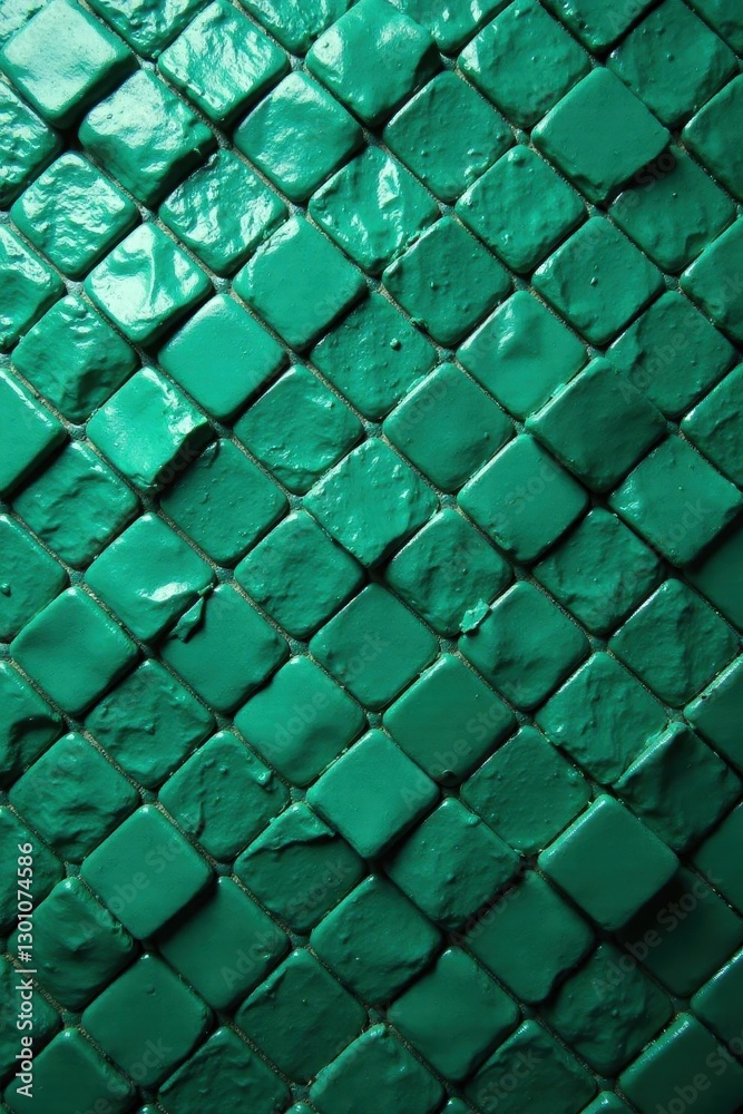 Fototapeta premium Small green-teal diamond tiles, aged background, diamond, vintage