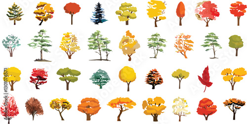 trees set watercolor illustration, hand drawn for architecture or decorative