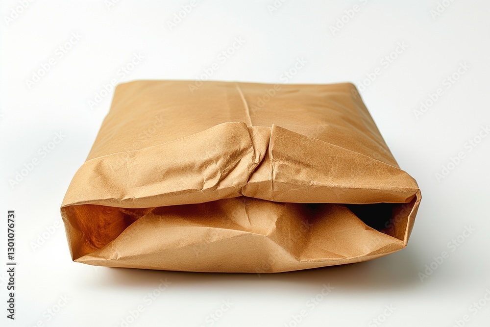 A neatly folded brown paper package, showcasing a minimalist aesthetic on a clean background. A neatly folded brown paper package, showcasing a minimalist aesthetic on a clean background.